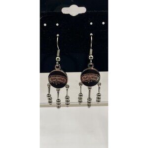 San Antonio Spurs Dangle Earrings Beaded Fringe Silver & Black NBA